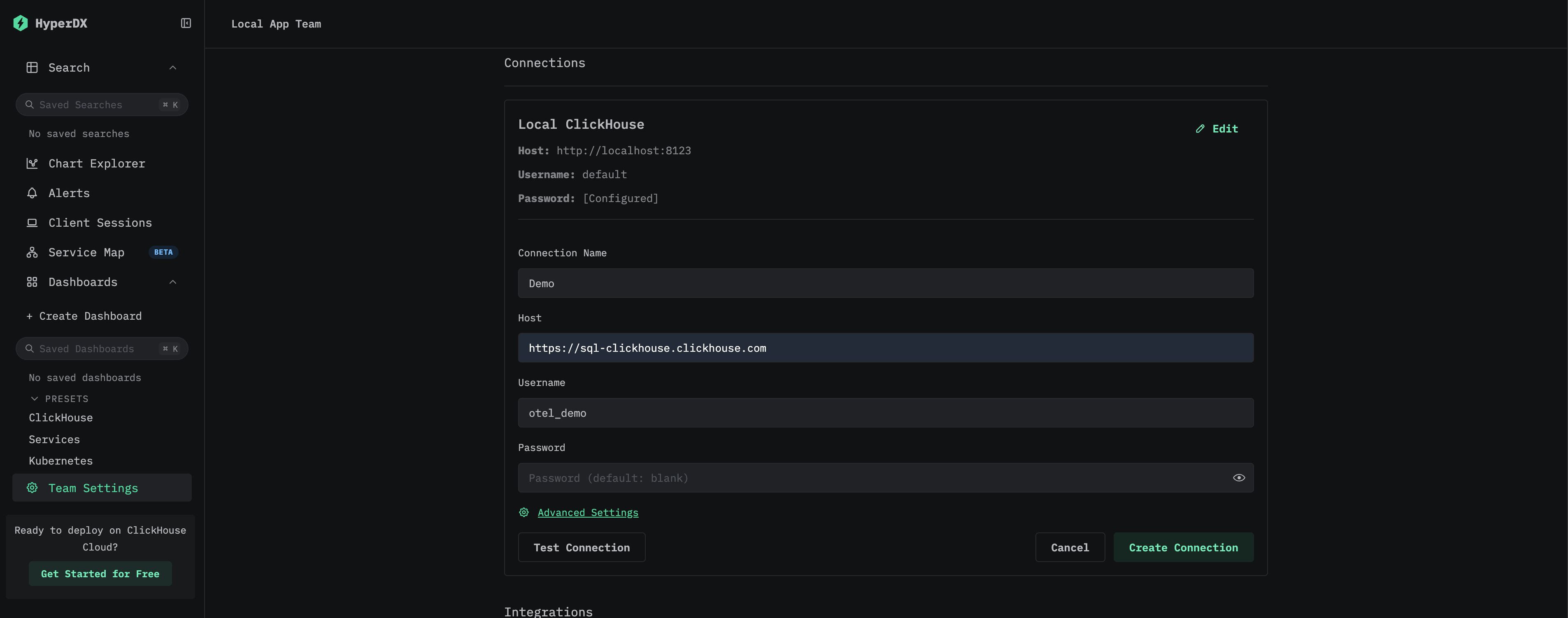 Создать подключение